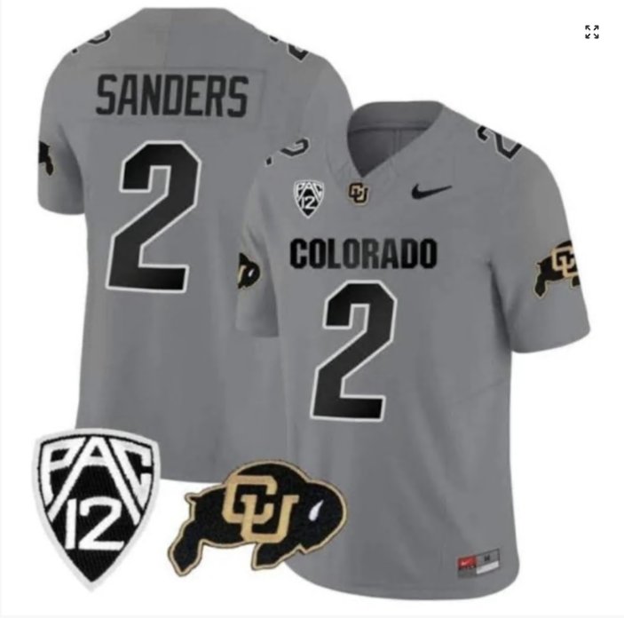 Men's Nike Shadeur Sanders Jersey #2 Colorado Buffaloes Football Gray Home Alternative