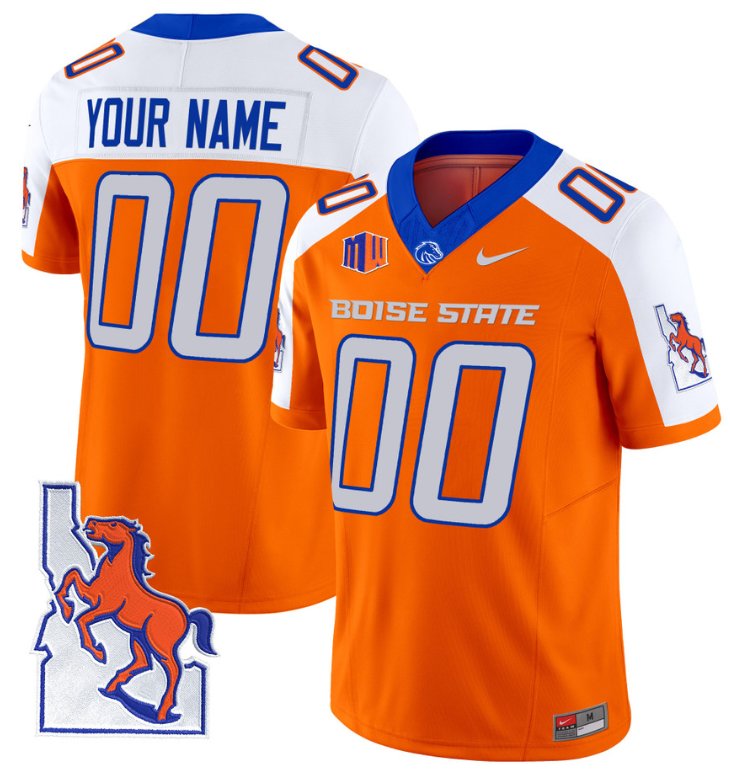 Men's Nike Custom Boise State Broncos Jersey Name, Number Map Patch Vapor Football Orange Alternate