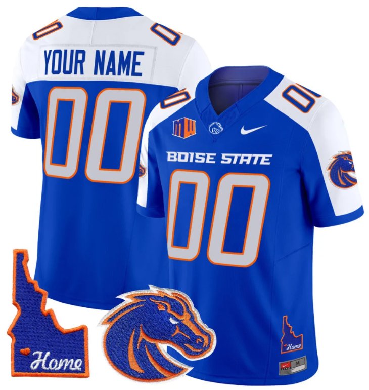 Men's Nike Custom Boise State Broncos Jersey Name, Number Home Patch Vapor Football Royal Alternate