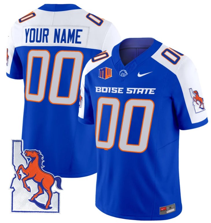 Men's Nike Custom Boise State Broncos Jersey Name, Number Map Patch Vapor Football Royal Alternate