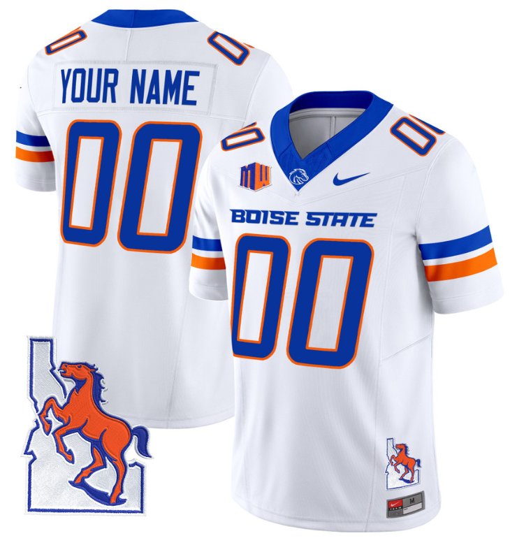 Men's Nike Custom Boise State Broncos Jersey Name, Number Map Patch Vapor Football White