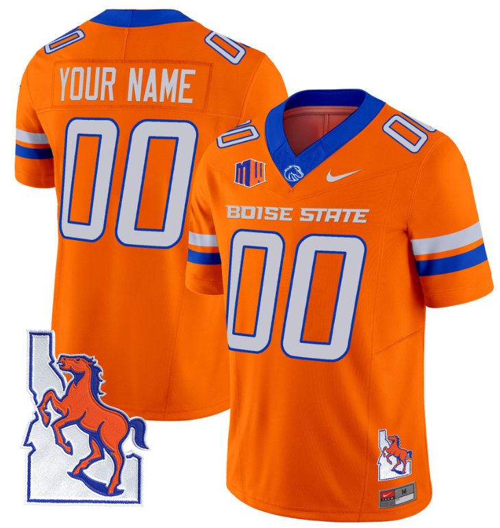 Men's Nike Custom Boise State Broncos Jersey Name, Number Map Patch Vapor Football Orange