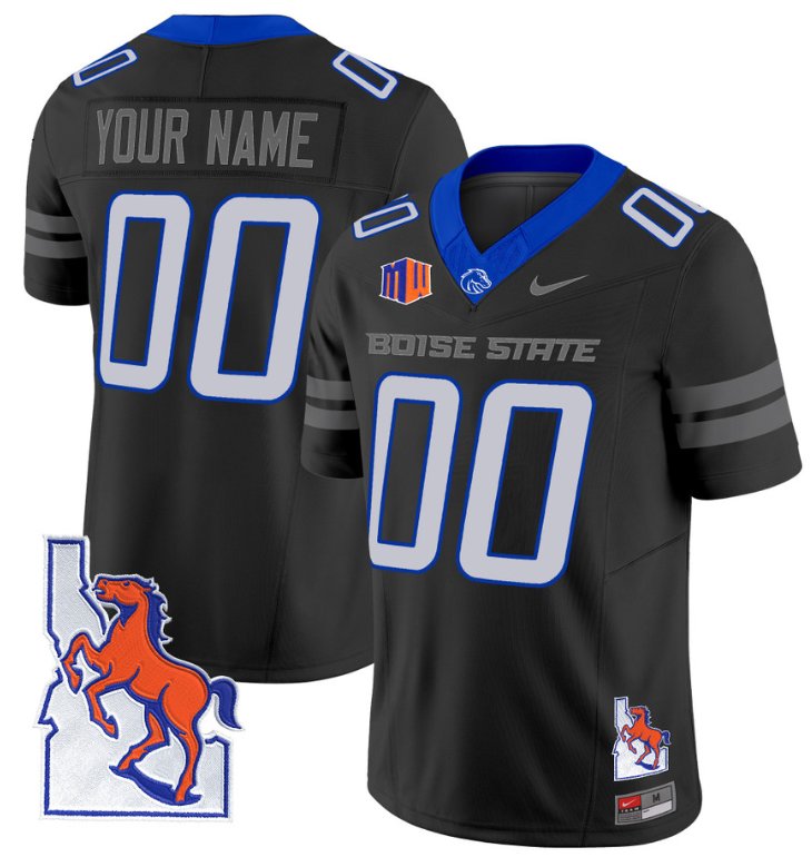 Men's Nike Custom Boise State Broncos Jersey Name, Number Map Patch Vapor Football Black