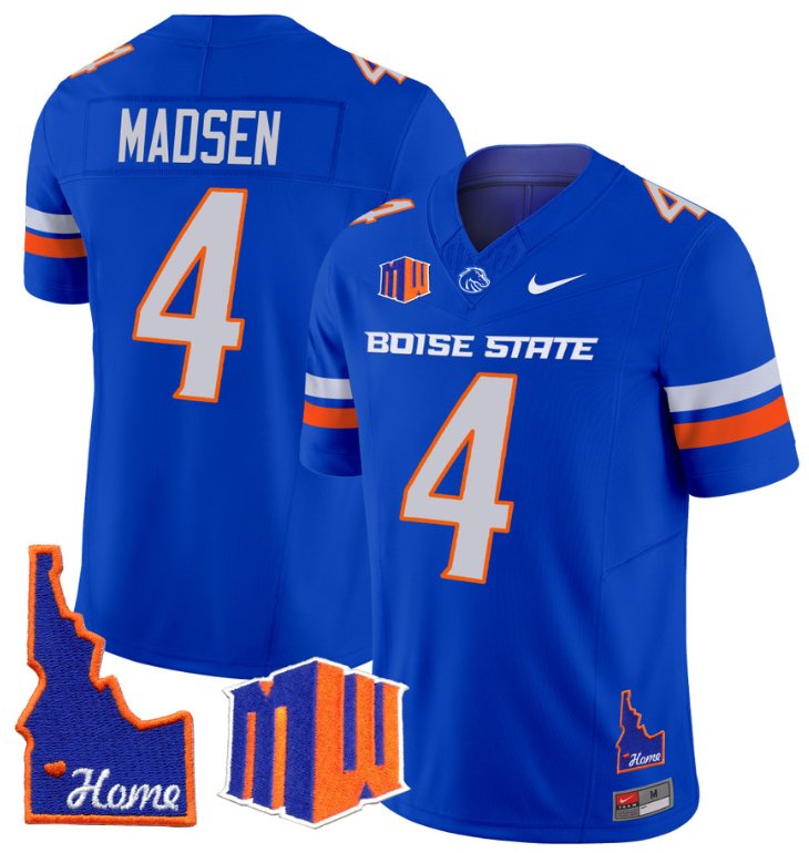 Men's Nike Maddux Madsen Jersey #4 Boise State Broncos 2024 Home Patch Vapor Football Royal