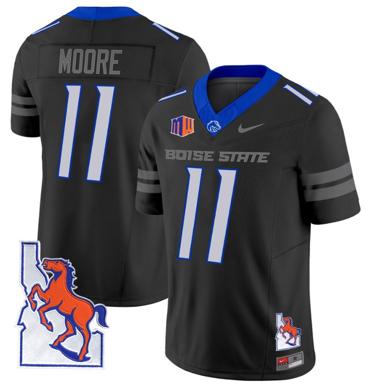 Men's Nike Kellen Moore Jersey #11 Boise State Broncos 2024 Map Patch Vapor Football Black