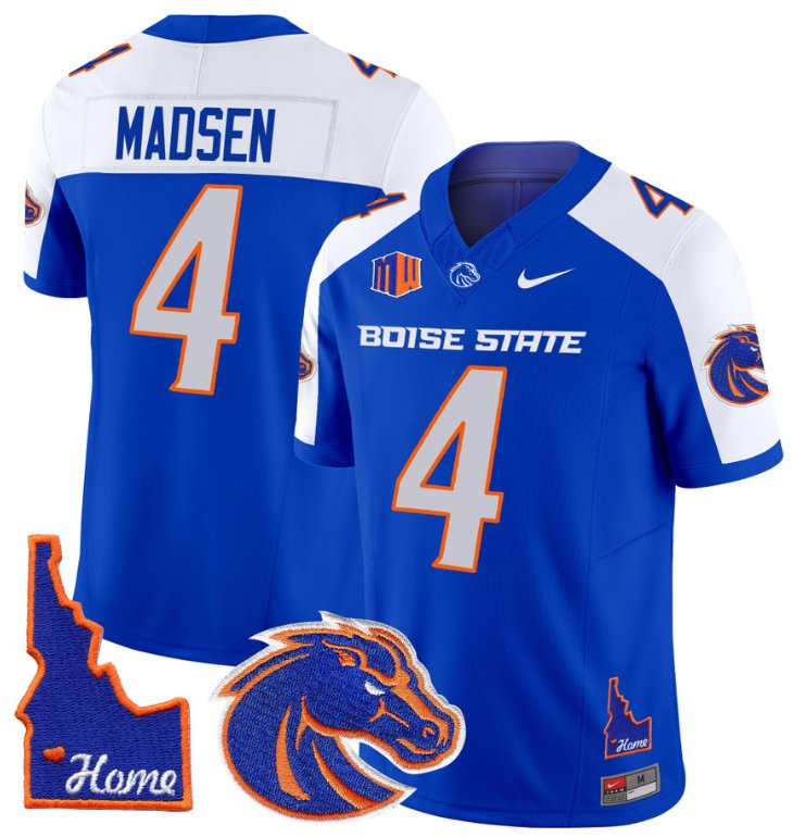 Men's Nike Maddux Madsen Jersey #4 Boise State Broncos 2024 Home Patch Vapor Football Royal Alternate