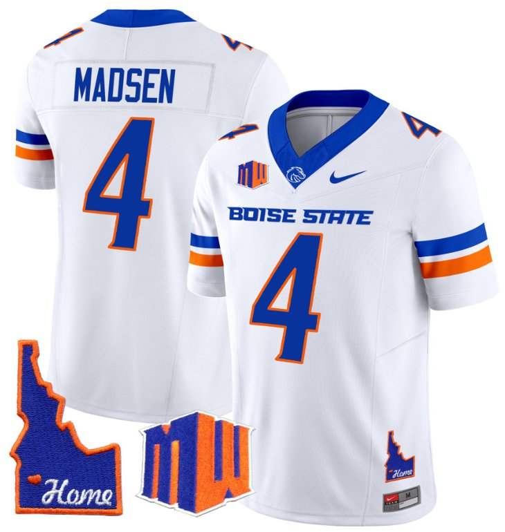 Men's Nike Maddux Madsen Jersey #4 Boise State Broncos 2024 Home Patch Vapor Football White