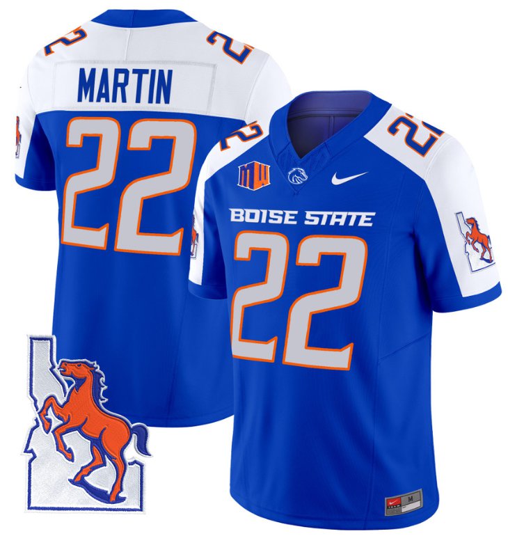 Men's Nike Doug Martin Jersey #22 Boise State Broncos 2024 Map Patch Vapor Football Royal Alternate