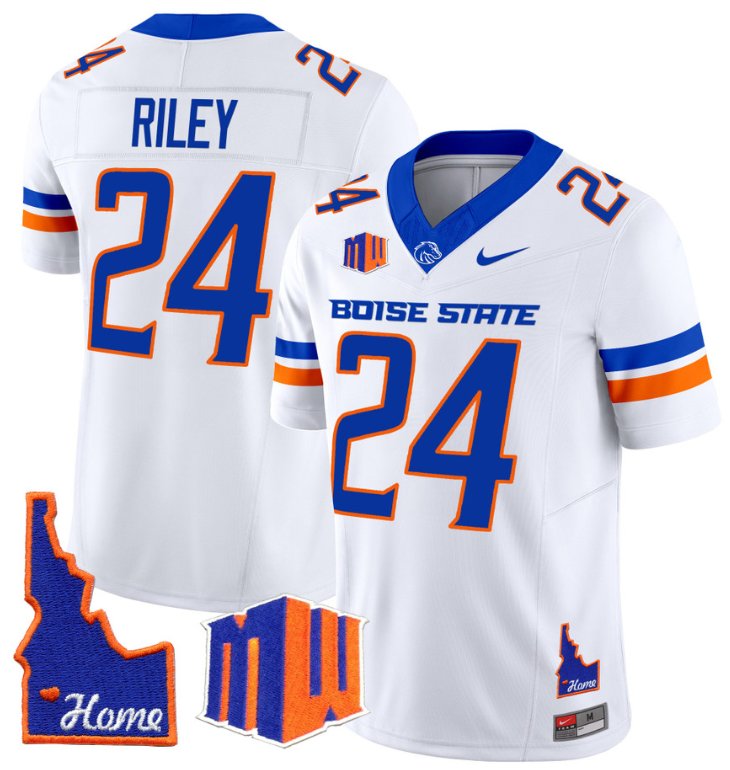 Men's Nike Dylan Riley Jersey #24 Boise State Broncos 2024 Home Patch Vapor Football White