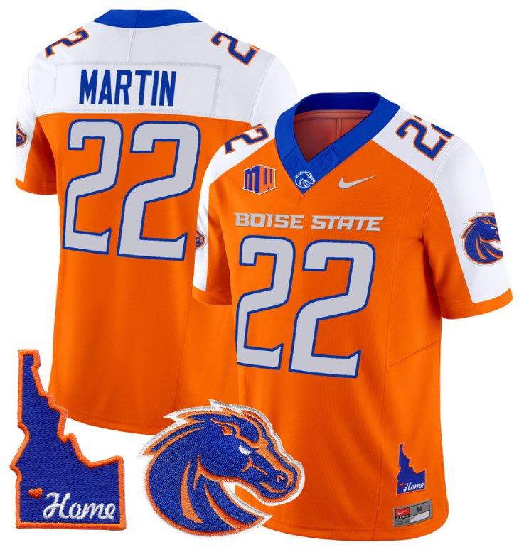 Men's Nike Doug Martin Jersey #22 Boise State Broncos 2024 Home Patch Vapor Football Orange Alternate