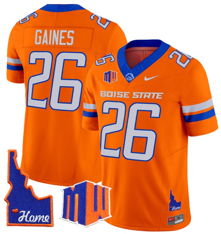 Men's Nike Sire Gaines Jersey #26 Boise State Broncos 2024 Home Patch Vapor Football Orange