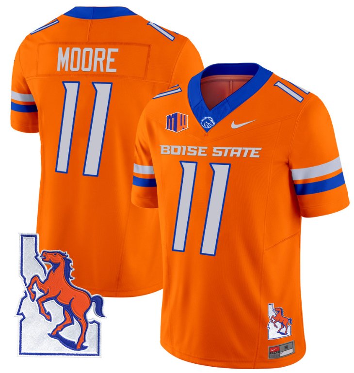 Men's Nike Kellen Moore Jersey #11 Boise State Broncos 2024 Map Patch Vapor Football Orange