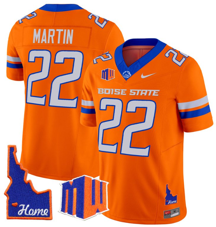 Men's Nike Doug Martin Jersey #22 Boise State Broncos 2024 Home Patch Vapor Football Orange