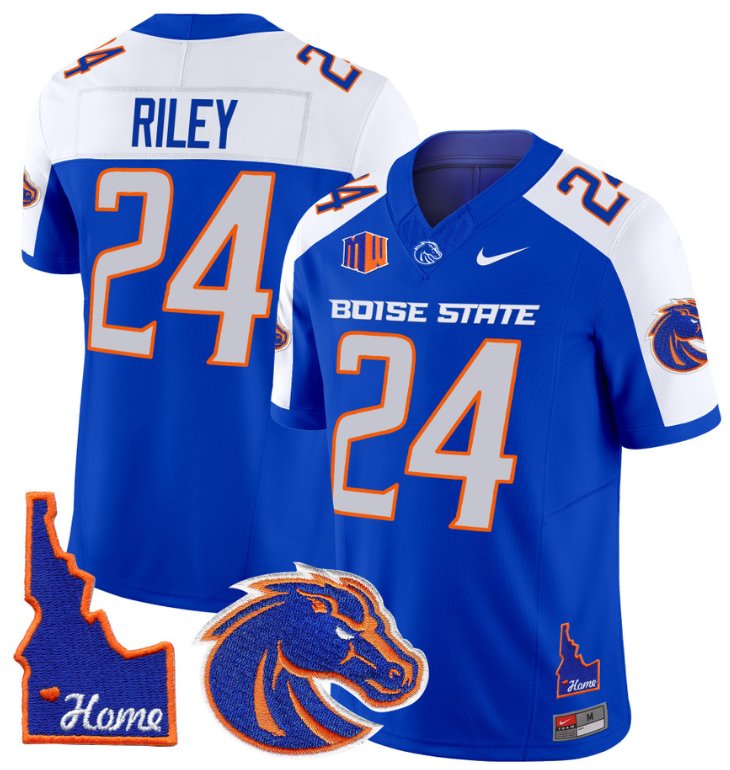 Men's Nike Dylan Riley Jersey #24 Boise State Broncos 2024 Home Patch Vapor Football Royal Alternate