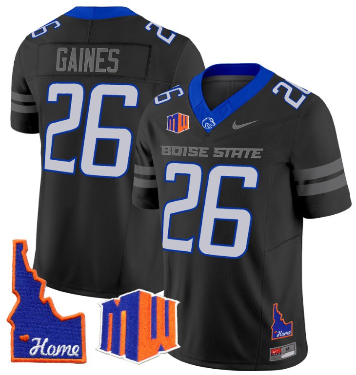 Men's Nike Sire Gaines Jersey #26 Boise State Broncos 2024 Home Patch Vapor Football Black