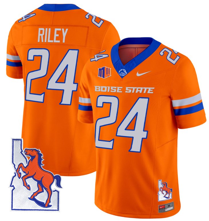 Men's Nike Dylan Riley Jersey #24 Boise State Broncos 2024 Map Patch Vapor Football Orange