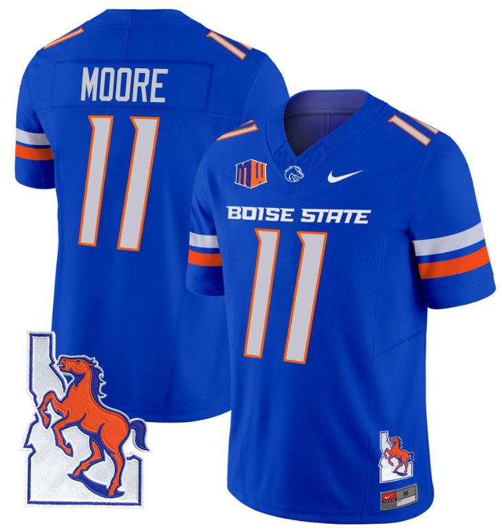 Men's Nike Kellen Moore Jersey #11 Boise State Broncos 2024 Map Patch Vapor Football Royal