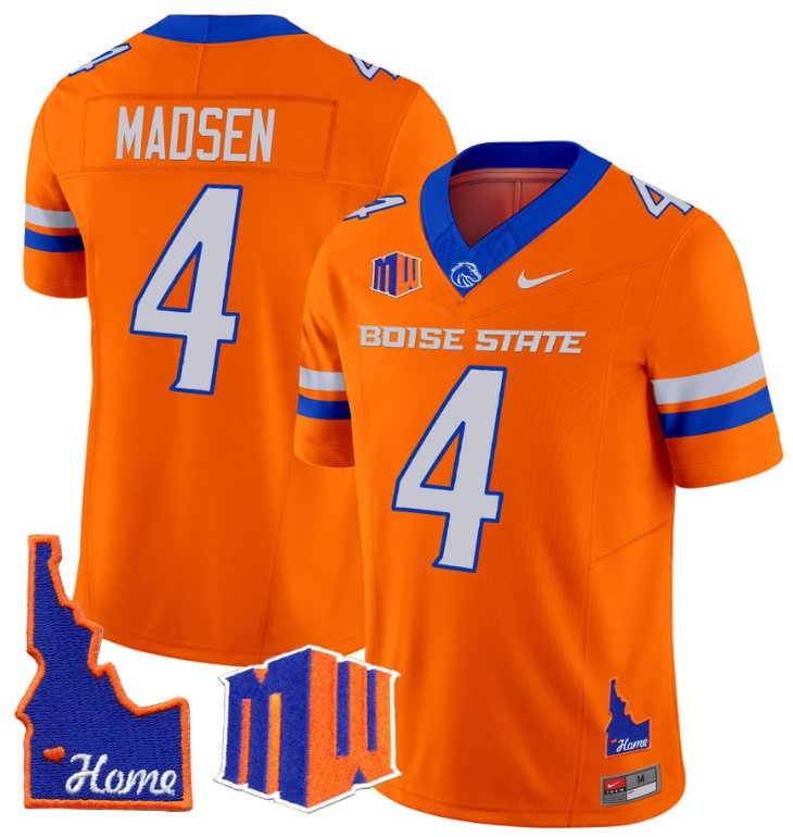 Men's Nike Maddux Madsen Jersey #4 Boise State Broncos 2024 Home Patch Vapor Football Orange