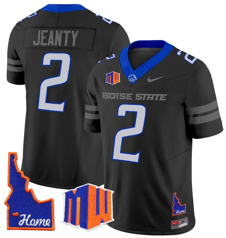 Men's Nike Ashton Jeanty Jersey #2 Boise State Broncos 2024 Home Patch Vapor Football Black