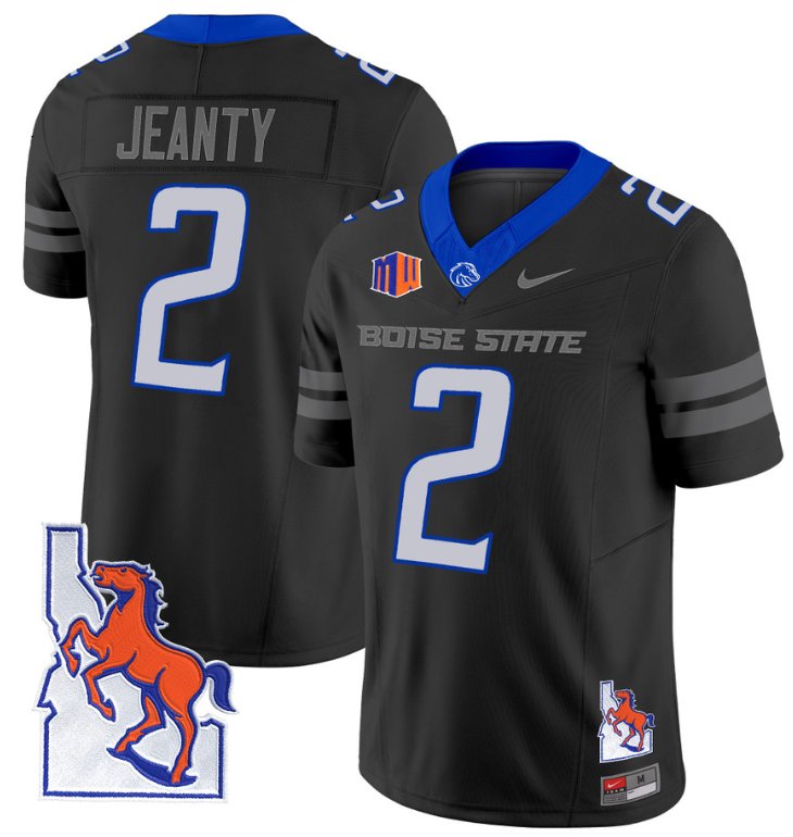 Men's Nike Ashton Jeanty Jersey #2 Boise State Broncos 2024 Map Patch Vapor Football Black