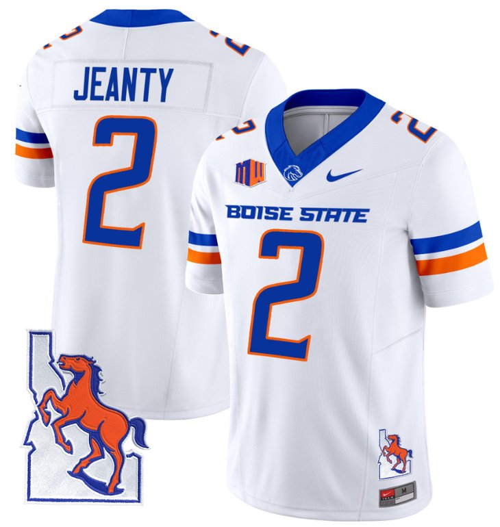 Men's Nike Ashton Jeanty Jersey #2 Boise State Broncos 2024 Map Patch Vapor Football White