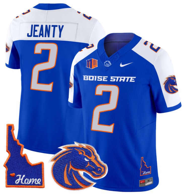 Men's Nike Ashton Jeanty Jersey #2 Boise State Broncos 2024 Home Patch Vapor Football Royal Alternate