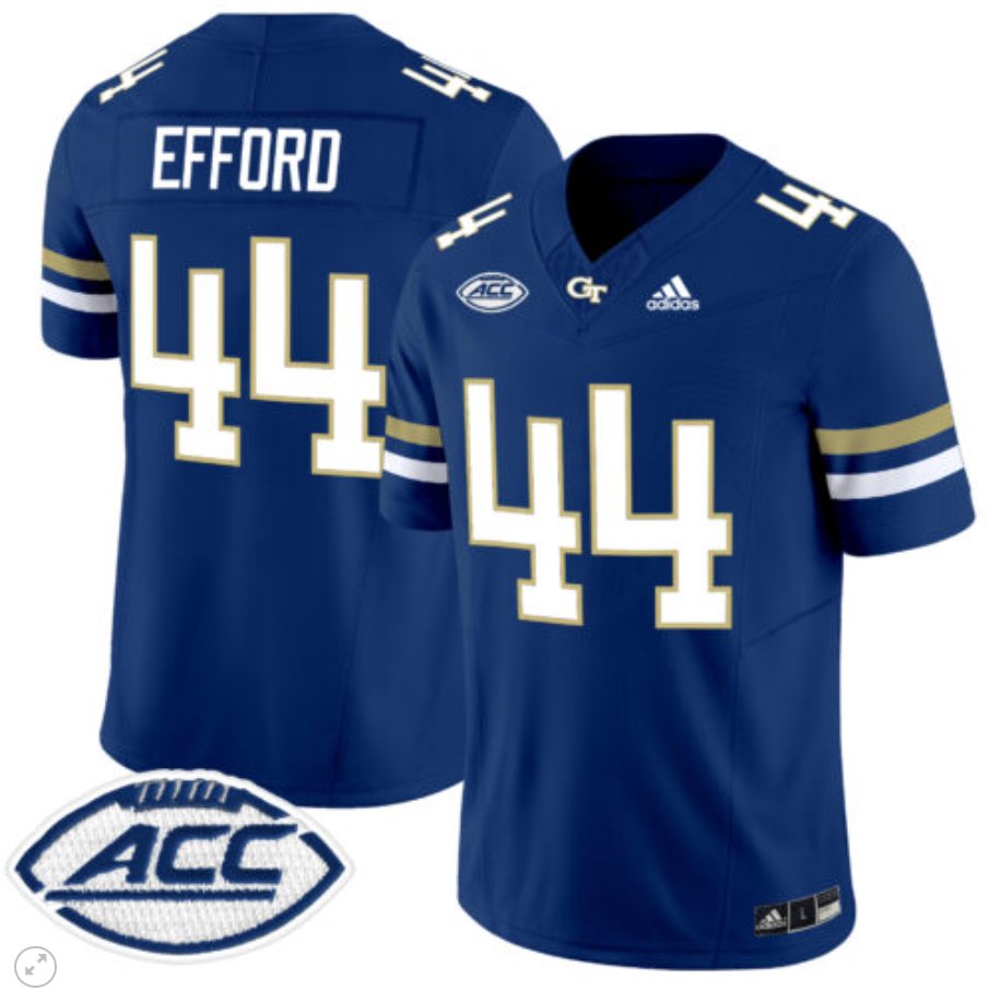 Men's Adidas Kyle Efford Jersey #44 Georgia Tech Yellow Jackets Vapor Limited Football Navy