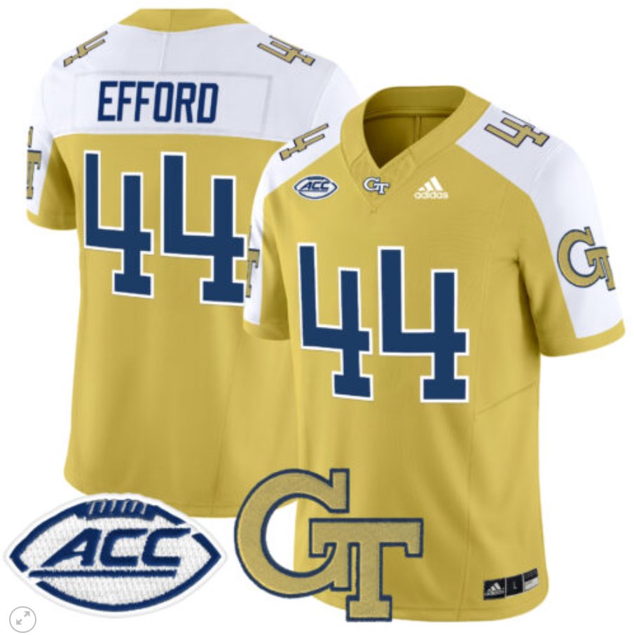 Men's Adidas Kyle Efford Jersey #44 Georgia Tech Yellow Jackets Vapor Limited Football Gold Alternate