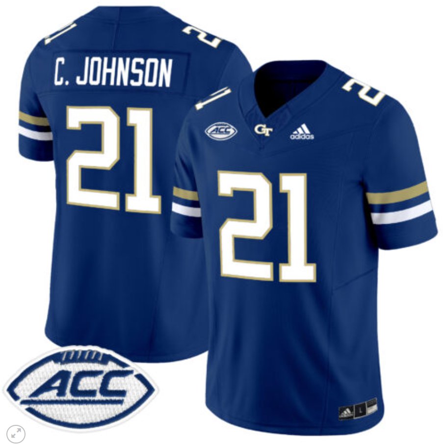 Men's Adidas Calvin Johnson Jersey #21 Georgia Tech Yellow Jackets Vapor Limited Football Navy