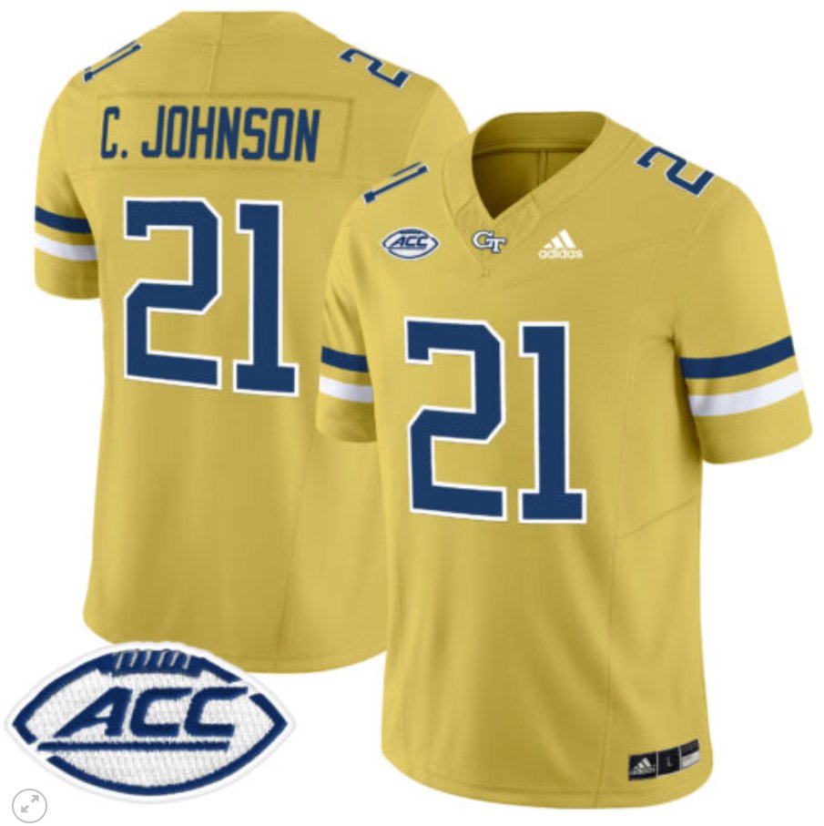 Men's Adidas Calvin Johnson Jersey #21 Georgia Tech Yellow Jackets Vapor Limited Football Gold