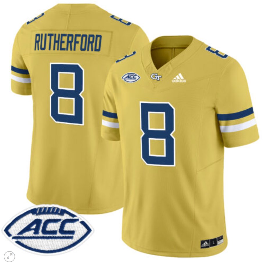 Men's Adidas Malik Rutherford Jersey #8 Georgia Tech Yellow Jackets Vapor Limited Football Gold