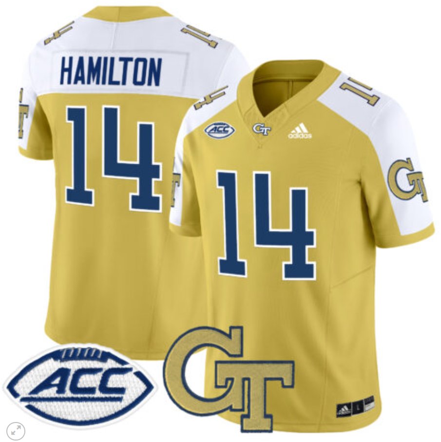 Men's Adidas Joe Hamilton Jersey #14 Georgia Tech Yellow Jackets Vapor Limited Football Gold Alternate