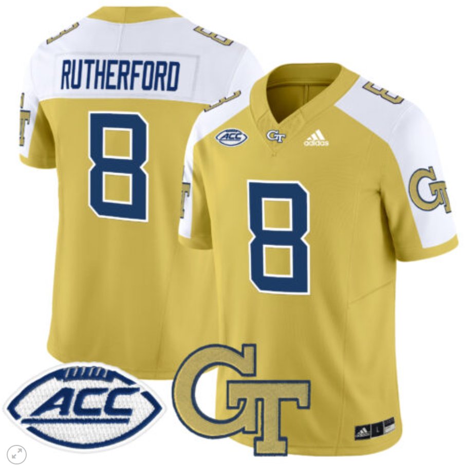 Men's Adidas Malik Rutherford Jersey #8 Georgia Tech Yellow Jackets Vapor Limited Football Gold Alternate