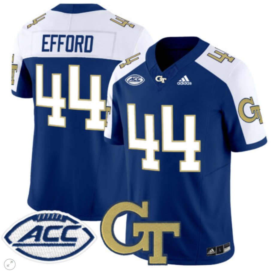 Men's Adidas Kyle Efford Jersey #44 Georgia Tech Yellow Jackets Vapor Limited Football Navy Alternate