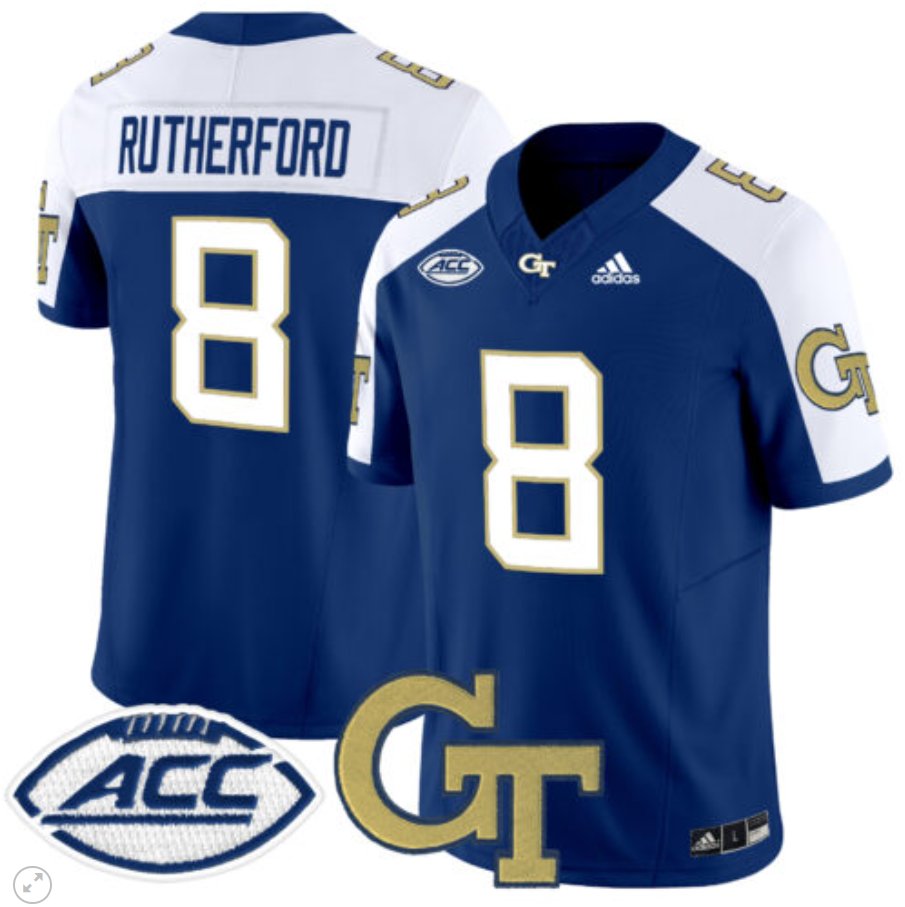 Men's Adidas Malik Rutherford Jersey #8 Georgia Tech Yellow Jackets Vapor Limited Football Navy Alternate