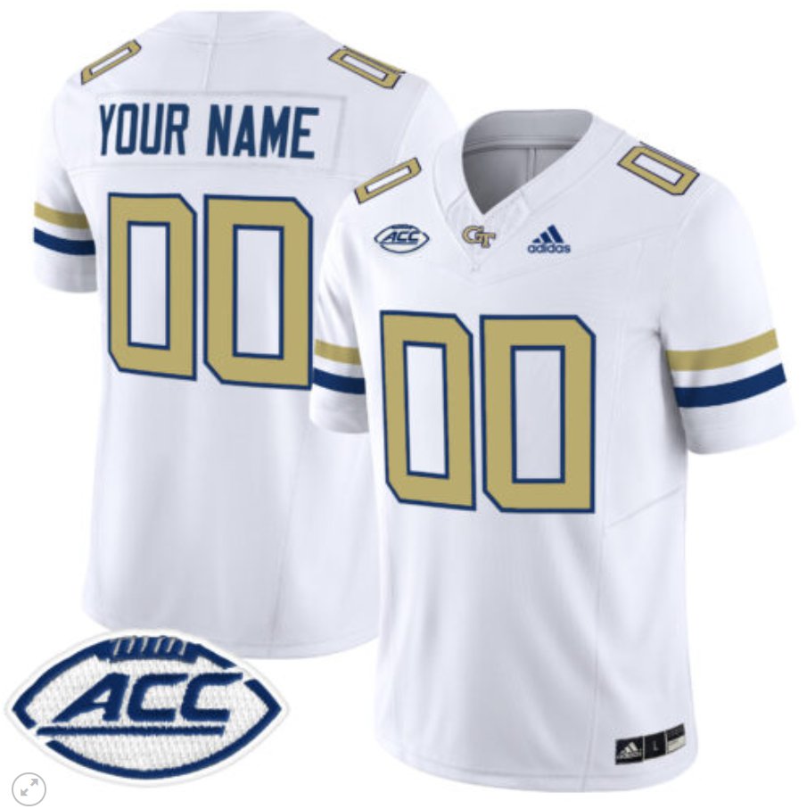 Men's Adidas Custom Georgia Tech Yellow Jackets Jersey Name and Number Vapor Limited Football White