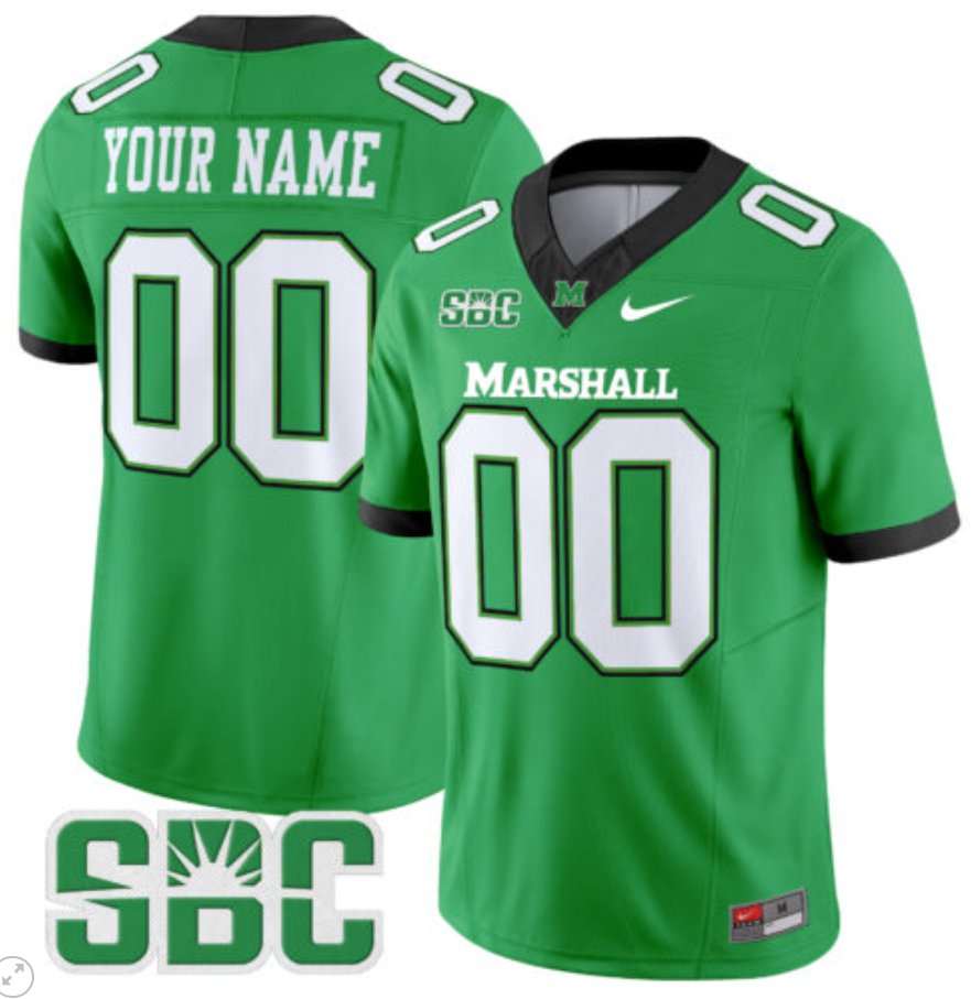 Men's Nike Custom Marshall Thundering Herd Jersey Name and Number Vapor Limited Football Kelly Alternate