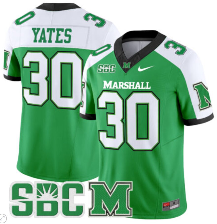 Men's Nike Jaden Yates Jersey #30 Marshall Thundering Herd Vapor Limited Football Green Alternate