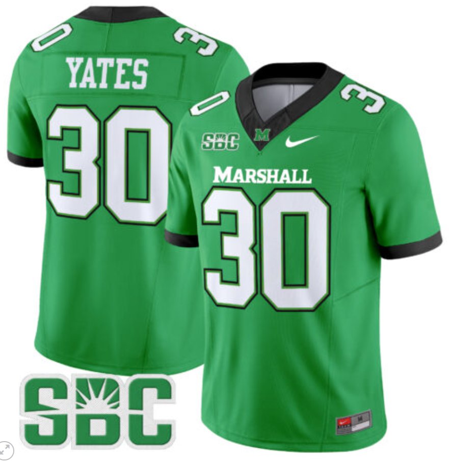 Men's Nike Jaden Yates Jersey #30 Marshall Thundering Herd Vapor Limited Football Kelly Green