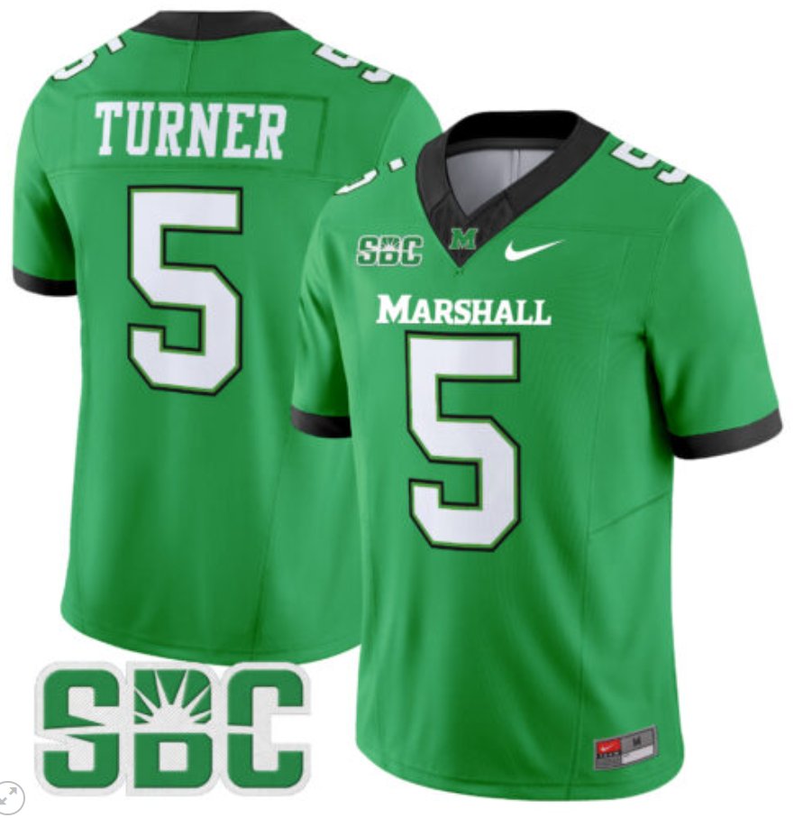 Men's Nike AJ Turner Jersey #5 Marshall Thundering Herd Vapor Limited Football Kelly Green