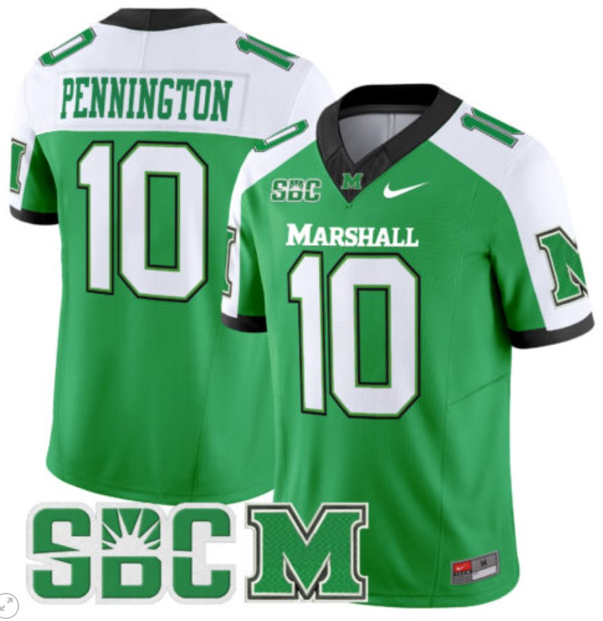 Men's Nike Chad Pennington Jersey #10 Marshall Thundering Herd Vapor Limited Football Green Alternate