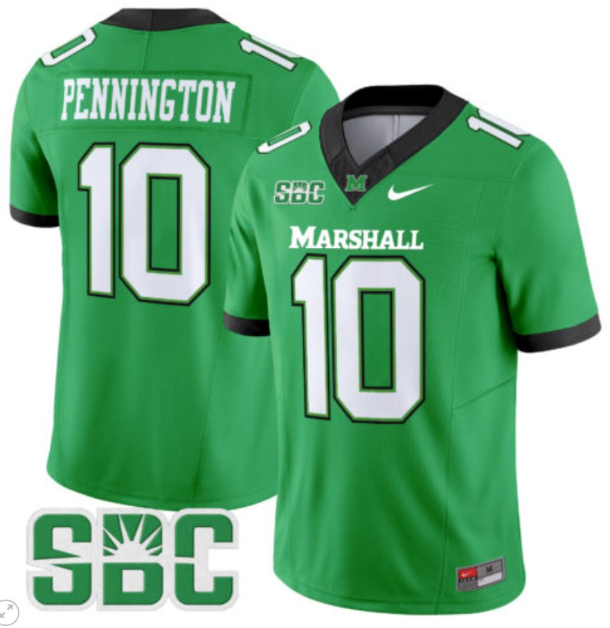 Men's Nike Chad Pennington Jersey #10 Marshall Thundering Herd Vapor Limited Football Kelly Green