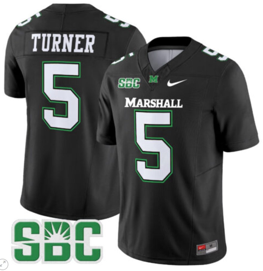 Men's Nike AJ Turner Jersey #5 Marshall Thundering Herd Vapor Limited Football Black