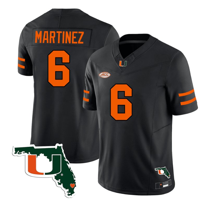 Men's Adidas Damien Martinez Jersey #6 Miami Hurricanes Florida Map College Football Stitched Black