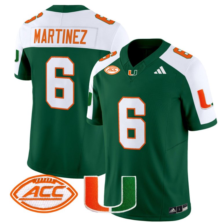 Men's Adidas Damien Martinez Jersey #6 Miami Hurricanes Vapor Football Stitched Green Alternate