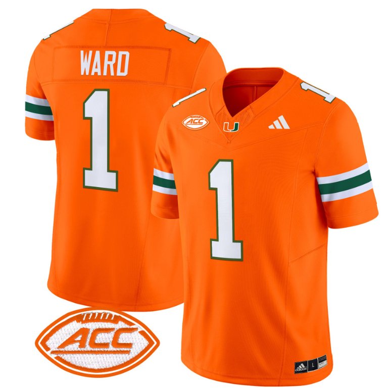 Men's Adidas Cam Ward Jersey #1 Miami Hurricanes Vapor Football Stitched Orange