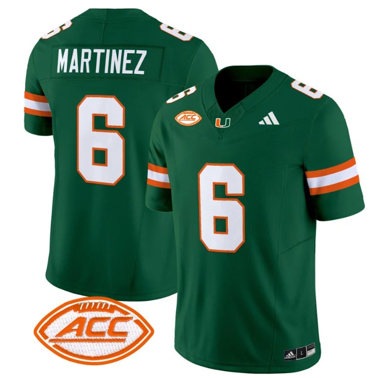 Men's Adidas Damien Martinez Jersey #6 Miami Hurricanes Vapor Football Stitched Green