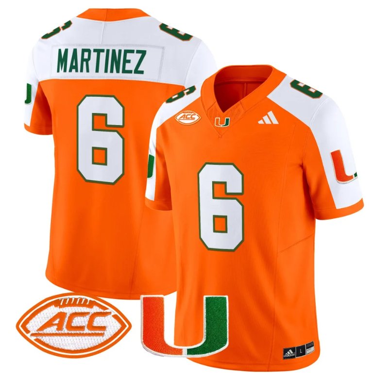 Men's Adidas Damien Martinez Jersey #6 Miami Hurricanes Vapor Football Stitched Orange Alternate