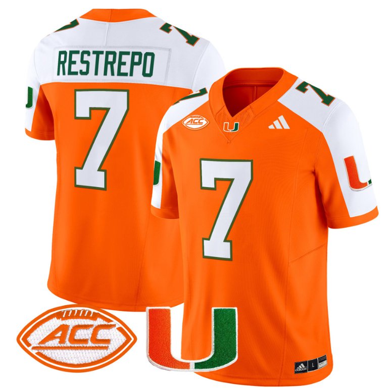 Men's Adidas Xavier Restrepo Jersey #7 Miami Hurricanes Vapor Football Stitched Orange Alternate