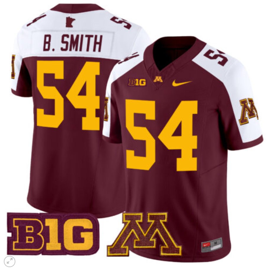 Men's Nike Bruce Smith Jersey #54 Minnesota Golden Gophers Vapor Limited Football Maroon Alternate